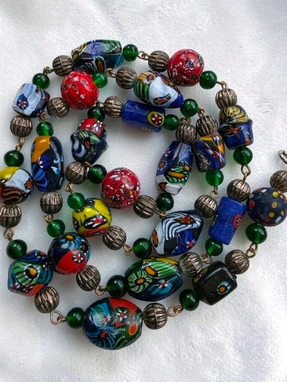 Vintage Venetian Murano Style Millefiori Lampwork Art Glass Bead Necklace 29”